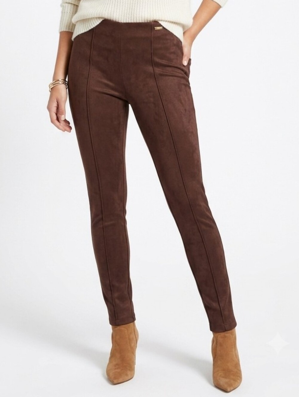 Halston Brown Faux-Suede Slim Jeggings Pull Up Pants Medium